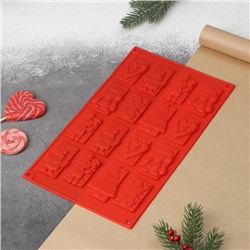 Форма силиконовая для шоколада Доляна «Рождество», 30×17 см, 16 ячеек, цвет красный